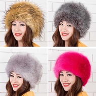 Faux Fox Fur Dome Flat Top Faux Fur Hat Thickened Autumn Winter Fur Russian Mongolian Hat