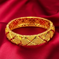 24K Gold Ladies Hollow Hollow Bracelet สร้อยข้อมือสำหรับผู้หญิงVintage Engraving Filigree Vietnam Sand Gold Wedding Bracelet Gold Plated