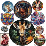 Lovely Deer Animal Wooden Puzzle for Adult Kids Unique Shape Dog Jigsaw Games Holiday Gifts Brain Tw