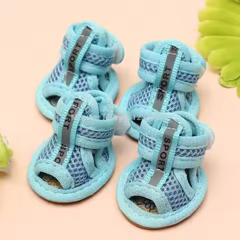 Casual Anti-Slip Small Dog Shoes For Cute Pet Shoes Summer Breathable Soft Mesh Sandals Beef Tendon 