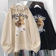 Áo Hoodie Nỉ Bông Unisex GẤU màu ĐEN/TAN Nam nữ unisex Áo Khoác Hoodie form rộng Jaystoree