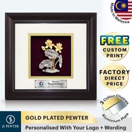 (JS Pewter)Solid Frame 10"x10" Gold Plated PEWTER with High Quality Gift Box| Lotus Flower | Souveni