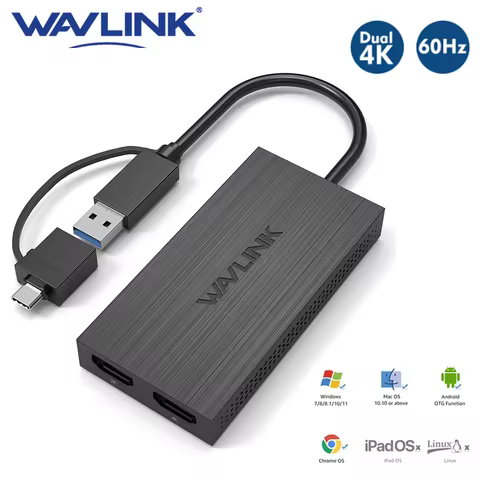 Wavlink USB 3.0 to Dual HDMI 4K Video Graphic Adapter HDTV/Projector/Monitor USB C Display Adapter F