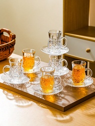 1 Set, Turkish Tea Cup And Saucer Set, Vintage Floral Glass Teacup And Coffee Cup Combination, Inclu