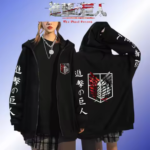 Attack on Titan Trend Graphic Print Zipper Hoodie Fashionable Casual Men's Women's Clothing Fleece V