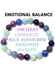1入情緒平衡手鍊男女款：綠瑪瑙、晶、天使石、藍色雲母石和鱗石8mm圓形中心水晶（寶石手鍊）