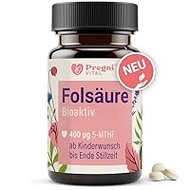 Folic Acid 400µg - L-5-MTHF Folic Acid Desire for Pregnancy and Pregnancy - High Dose, Optimal Bioavailable - 120 Tablets - by PregniVital®