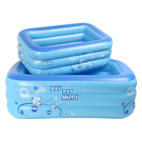 Inflatable Baby Swimming Pool Portable Rectangle Kids Swimming Pools Indoor Outdoor 3 Rings Cartoon 