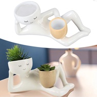 LAISANIM Lazy Guy Planter Pot Creative Breathable Synthetic Flower for Desktop Ornament Decoration