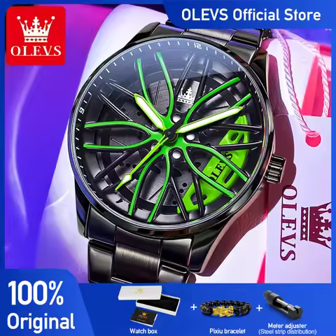 OLEVS Men Watches Rotatable Wheel Hub Dial Fashion Trend Original Quartz Wristwatch Waterproof Stain