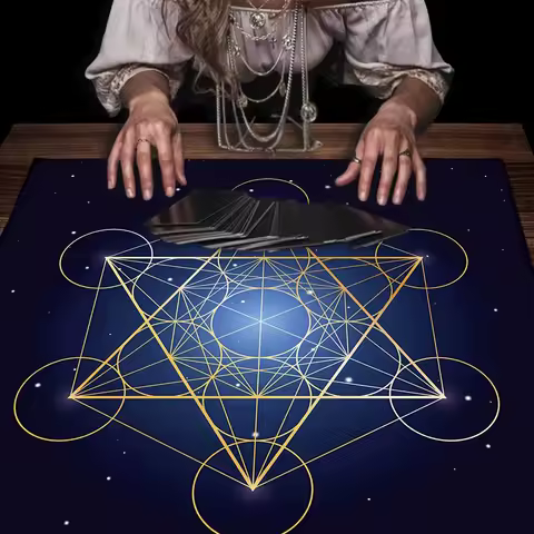 VIKAMA Metatron Symbol Starry Tarot Tablecloth Altar Cloth Pagan Wiccan Tablecloth Oracle Pad Galaxy