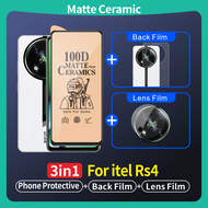 (3 in 1) Suitable for itel RS4 Tempered glass Clear Privacy Matte ceramic Screen protector + back fi