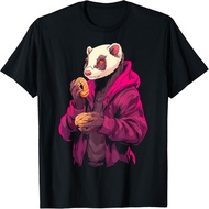 Ferret Holds Donut Portrait Artwork Animal Motif Ferret T-Shirt