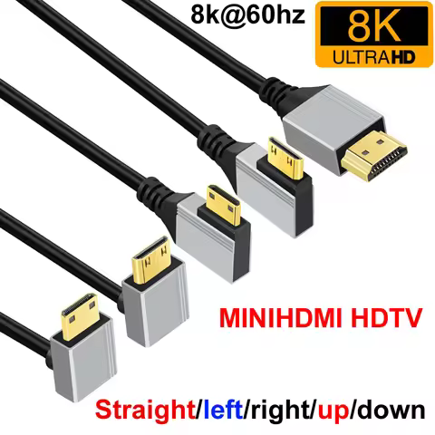 1m 8K@60Hz 2.1 Min HDMI MinHDMI Cable 90 Degree Straight/left/right/up/down angle For Projector Lapt