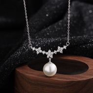 S999 sterling silver floral pearl necklace, elegant ins style women's collarbone chain,silver neckla