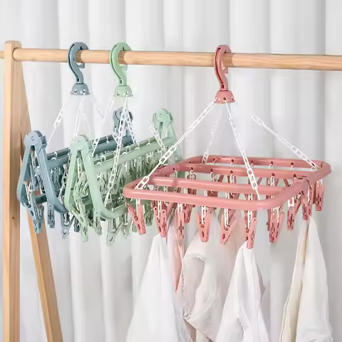 32 Clips Folding Clothes Dryer Hanger Children Adults Clothes Dryer Windproof Socks Underwear Plasti