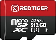 REDTIGER High Speed Micro SD Card with Adapter,512GB microSDXC UHS-I Class 10, U3, V30 A2, Support f