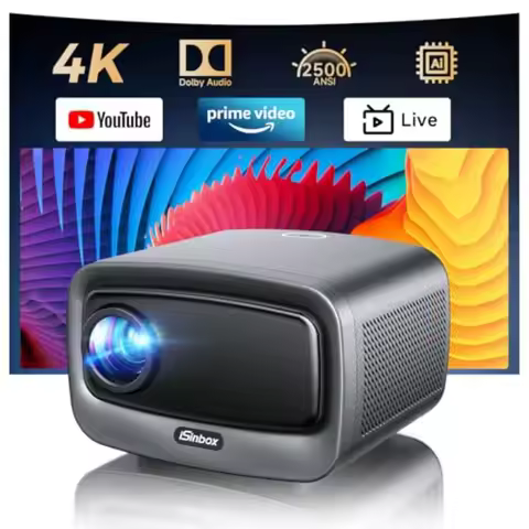 Smart Projector 4K with WiFi 6 Bluetooth 5.3 6D Keystone Outdoor Movie Projector HDR10+ Dolby Audio 