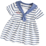 XI Girls Sailor Collar Striped Short Sleeve Cotton Dress  Design Soft Fabric