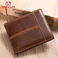 Dompet lelaki kulit asli gaya vintaj, kulit lembu nipis, dompet anti-kecurian RFID yang asli untuk p