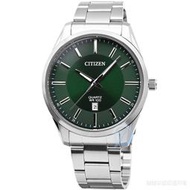 【柒號本舖】 CITIZEN星辰大錶徑鋼帶男錶-綠面 # BI1031-51Z