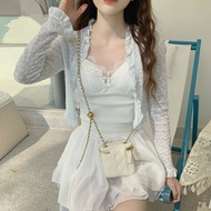 E1 Women's thin long-sleeved lace cardigan with pretty, cute trim, easy to coordinate with thin shor