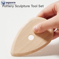 UQUEEN 5Pcs Wooden Clay Sculpting Tools Set Natural Handle Pottery Carving Kit for Clay Scraping Tri