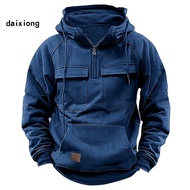 <COD> Casual Hoodie Men Thick Hoodie Stylish Men's Hoodie with Pockets Half Zipper Perfect for Fall/