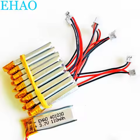 10 PCS 3.7V 110mAh Lithium Polymer LiPo Rechargeable Battery 401030 + JST 1.25mm 2pin Plug For GPS B