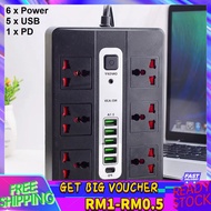 【Ready stock】Universal 6 Power Socket Extension With USB Ports Adapter Socket Output 2.1 Amp USB Por