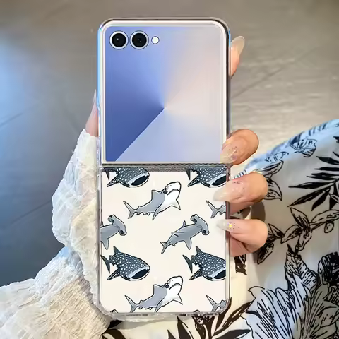 Starfish Cartoon Shark Clear Phone Case For Samsung Galaxy Z Flip 7 6 4 5 3 5G Shockproof Folding Ha