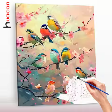 Huacan Oil Painting By Numbers Birds Flower Animal Paint Creative Hobbies By Numbers Drawing Handicr
