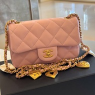*SHIHNA名牌精品* CHANEL Mini Coco 粉色羊皮金釦愛心鍊口蓋包