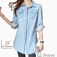 🌞SUNWISH🌞SWS-M43 Women Long Blouse Demin Middle-Long Blouse For Women aju Denim Jeans Muslimah Jaket