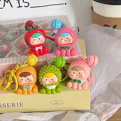 1/5Pcs Fruits Bell Keychain Cartoon Blizzard Fruit Resin Keychain For Boys Girls Backpack Pendants T