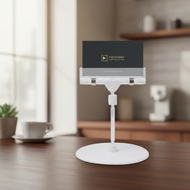 Pop-Up Sign Stand - Clear Base Photo Clip - Rotating Plastic Shelf - Price Tag Clamp for Promotions 