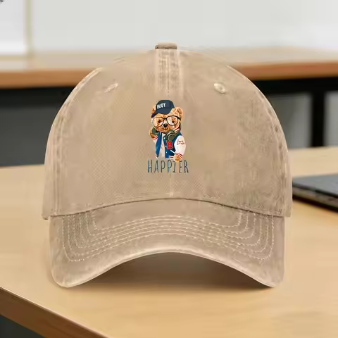 Washed Baseball Cap Teddy Bear Playing Badminton Print Summer Hip Hop Hats for Young Men And Women