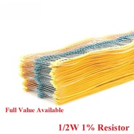 50pcs 1/2W 1% Metal Film Resistor 1R-1M 100K 100Ω 100R 1K 4.7K 470K 470Ω 200 120 150 620 220 560 330