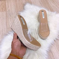 9cm sedge sandals with clear mica straps, size 34 for women with small feet