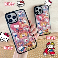 For iPhone 15 14 Pro Max Colorful Heart Hello Kitty Sticker Pattern Case for iPhone 12 13 Pro Max Hard PC Back Cover Case iPhone 13 14 15 Shockproof Case iPhone 11 12 Mirror Case