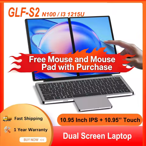 GLF-S2 Dual Screen Laptop Intel I3-1215U Dual 10.95+10.95 Touch Screen 180° Flip WiFi6 Win11 Hidden 