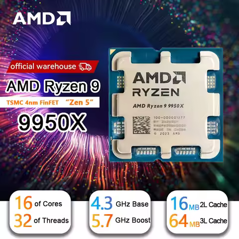 AMD R9 9950X Ryzen 9 9950X New Processor 5.7GHz 16-Core 32-Thread 80MB Game Cache 4NM TDP 170W Socke