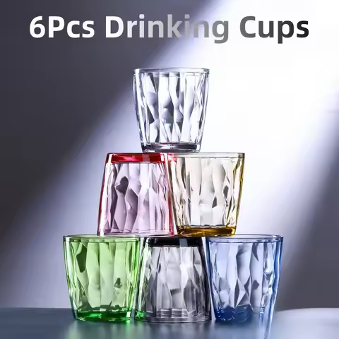 6Pcs Set of 6 Colorful Durable Drinking Cups, Shatter-resistant Acrylic Hard Plastic Cups, Suitable 