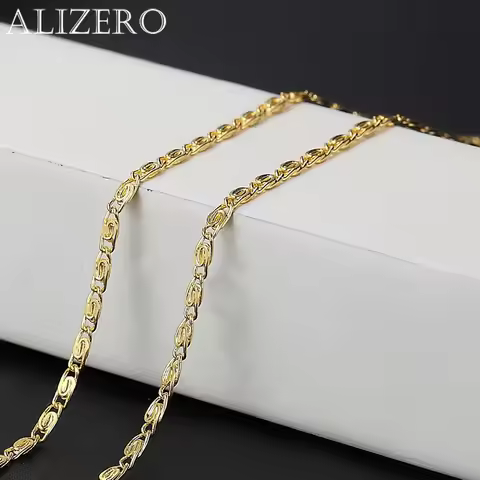 ALIZERO 925 Sterling Silver 16/18/20/22/24 Inch 18K Gold 2MM Chain Necklace For Women Man Fashion Pa