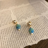 Blue lemon glass earrings / korea korean fashion accessories jewelry jewellry item jewel 925 silver 