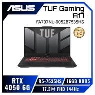 ASUS TUF Gaming A17 FA707NU-0052B7535HS 御鐵灰 華碩薄邊框軍規電競筆電/R5-7535HS/RTX4050 6G/16GB DDR5/512G PCIe/17.3吋 FHD 144Hz/W11/含TUF電競滑鼠