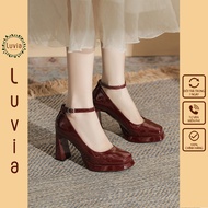Luvia 211CG modern fashion square toe double sole 9 inch high heels (Loose form shoes - thin feet go