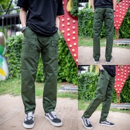 กางเกงคาร์โก้ กางเกงขายาวชาย กางเกงวินเทจ MAFEAR ใส่สบาย [สีเขียวขี้ม้า] กางเกงวินเทจขายาว6กระเป๋า