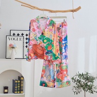 Long-Sleeved Pajama Set - Ice Silk Women's Homewear | Comfortable 2-Piece Sleepwear