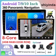 (1 year warranty) 2 din android 13 Universal Car Multimedia Radio Player with 360 Camera Car System Car Player 8 Core 4G+32G DSP Car Radio Support WIFI GPS Bluetooth FM Radio